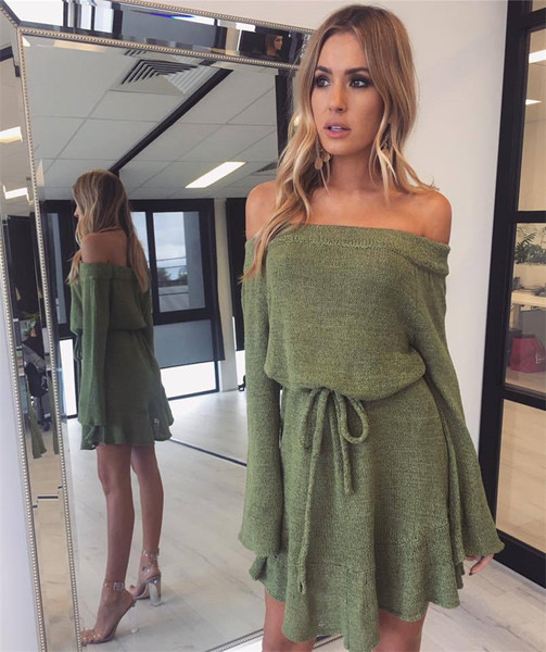 Καθημερινόγυναικείο φόρεμα με  μακρύ μανίκι και πτώση ώμου - 4 προϊόντα