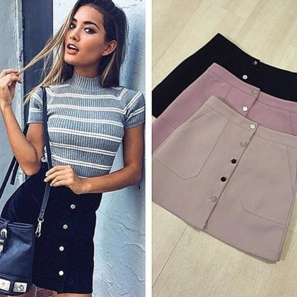 Καθημερινή γυναικεία φούστα  με κουμπιά και ψηλή μέση