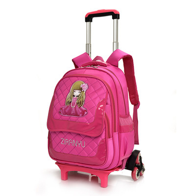 Детска раница за момичета с апликация в няколко цвята с колела