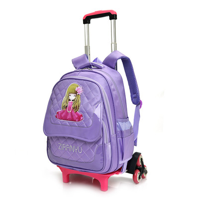 Детска раница за момичета с апликация в няколко цвята с колела