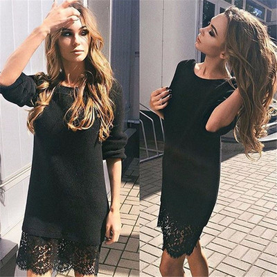 Καθημερινό γυναικείο φόρεμα  με κολάρο σε σχήμα O και πολύ ενδιαφέρουσα όμορφη δαντέλα στο τέλος