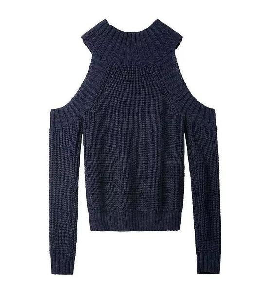 Интересен дамски ежедневен пуловер с полувисока яка и голо рамо - 6 цвята