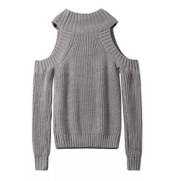 Интересен дамски ежедневен пуловер с полувисока яка и голо рамо - 6 цвята