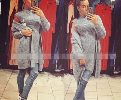 Γυναικείο  σύνολο από δύο κομμάτια, συμπεριλαμβανομένου ένα  μακρύ αμάνικο με κολάρο σε σχήμα O και απλή ζακέτα 