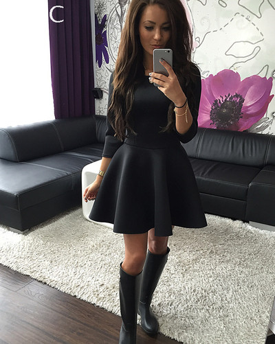 Καθημερινό γυναικείο  φόρεμα με ενδιαφέρουσα φούστα και κοντά μανίκια 3/4, 3 χρώματα