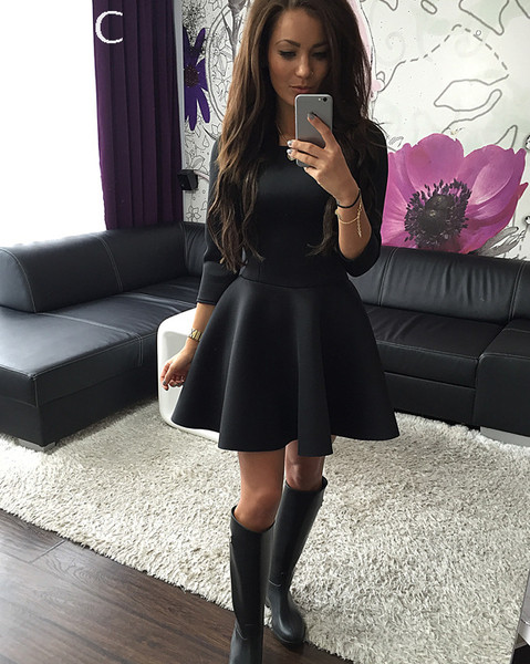 Καθημερινό γυναικείο  φόρεμα με ενδιαφέρουσα φούστα και κοντά μανίκια 3/4, 3 χρώματα