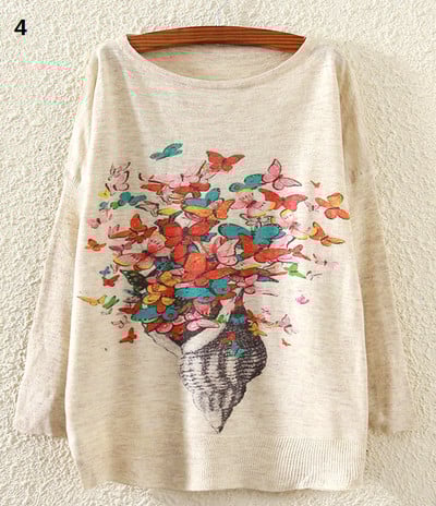 Ежедневен дамски пуловер с дълъг ръкав и най-различни шарени апликаций