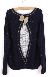 Υπέροχο γυανικείο πουλόβερ με πολύ ενδιαφέρουσα κορδέλα στο πίσω μέρος της πλάτης - 4 μοντέλα