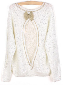 Υπέροχο γυανικείο πουλόβερ με πολύ ενδιαφέρουσα κορδέλα στο πίσω μέρος της πλάτης - 4 μοντέλα