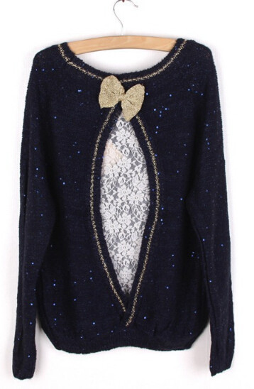 Υπέροχο γυανικείο πουλόβερ με πολύ ενδιαφέρουσα κορδέλα στο πίσω μέρος της πλάτης - 4 μοντέλα