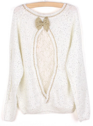 Υπέροχο γυανικείο πουλόβερ με πολύ ενδιαφέρουσα κορδέλα στο πίσω μέρος της πλάτης - 4 μοντέλα