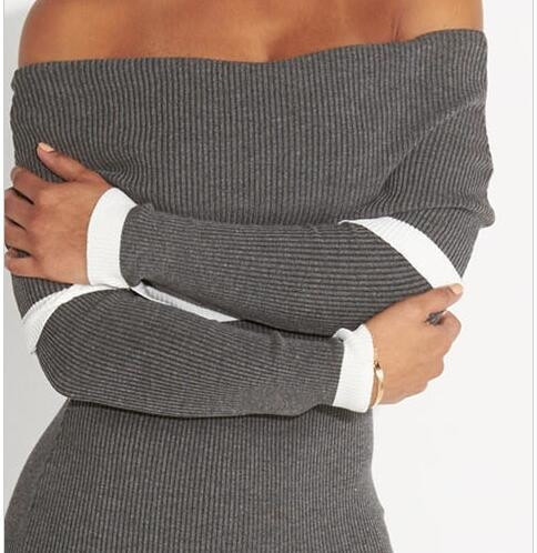 Μακρύ επίσημο γυναικείο φόρεμα ς με γυμνό ώμο και μακρύ μανίκι - 3 σχέδια