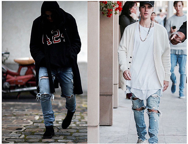 HIT! Ανδρικά τζιν παντελόνια με γυμνά γόνατα και φθαρμένα σχέδια