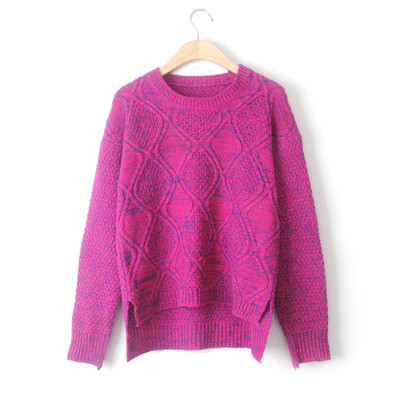Интересен дамски пуловер с О-образна яка и дълъг ръкав - много цветове