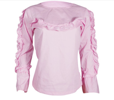 Πολύ ενδιαφέρουσα γυναικεία μπλούζα με κολάρο σε σχήμα O και μακρύ φαρδύ μανίκι