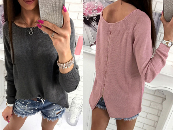 Καθημερινή γυναικεία μπλούζα με κολάρο σε σχήμα O και ενδιαφέρον φερμουάρ - 2 χρώματα