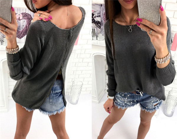 Καθημερινή γυναικεία μπλούζα με κολάρο σε σχήμα O και ενδιαφέρον φερμουάρ - 2 χρώματα