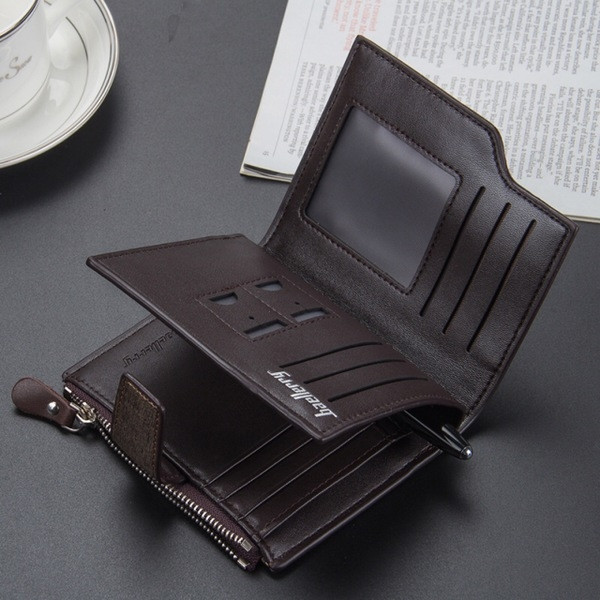 Κομψό ανδρικό πορτοφόλι με διάφορα τμήματα σε δύο χρώματα