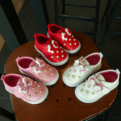 Стилни детски обувки с  камъчета и панделка подходящи за ежедневие в три цвята