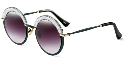 Γυναικεία γυαλιά με κυκλικό σχήμα γυαλιού και ενδιαφέροντα λαμπερά βότσαλα