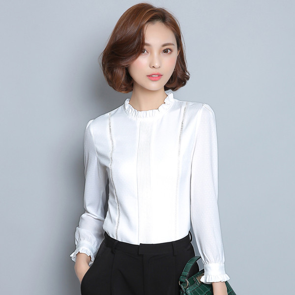 Елегантна дамска риза с О-образна ниска яка и дълъг ръкав