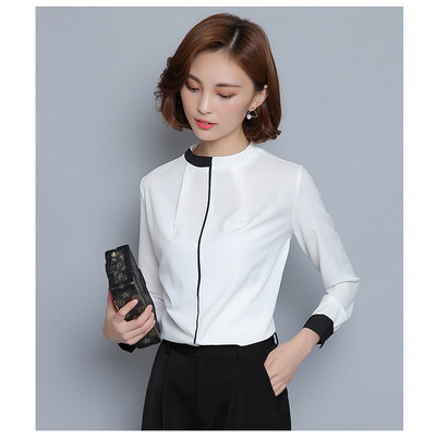 Дамска елегантна риза с О-образна яка и дълъг ръкав 