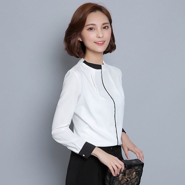 Дамска елегантна риза с О-образна яка и дълъг ръкав 