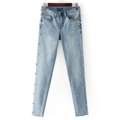 HIT! Παντελόνια γυναικεία τζιν με πολύ ενδιαφέροντα μαργαριτάρια και στις δύο πλευρές των ποδιών