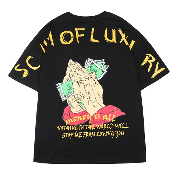 Мъжка ежедневна тениска с изображение и надписи на гърба и с 3/4 ръкав в черен цвят