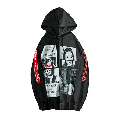 Φθινόπωρο αρσενικό φούτερ σε δύο πρόσωπα με κουκούλα και εικόνες