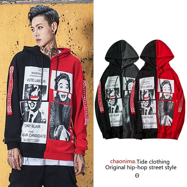 Φθινόπωρο αρσενικό φούτερ σε δύο πρόσωπα με κουκούλα και εικόνες