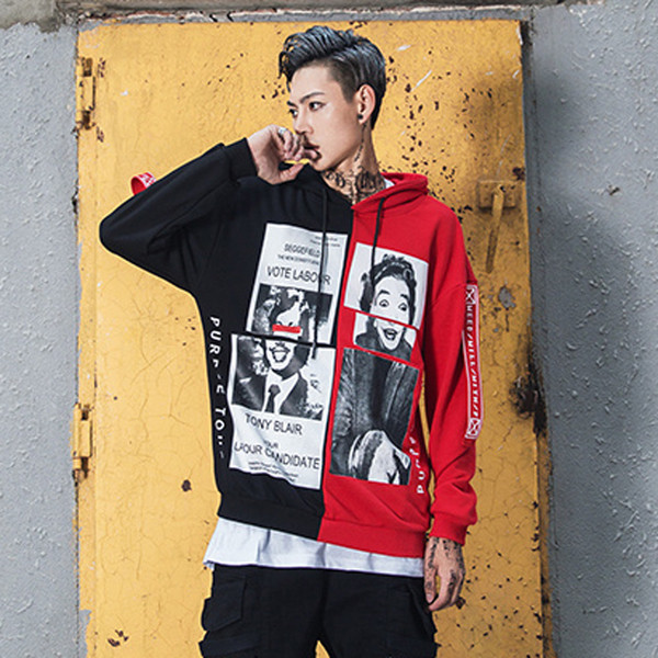 Φθινόπωρο αρσενικό φούτερ σε δύο πρόσωπα με κουκούλα και εικόνες