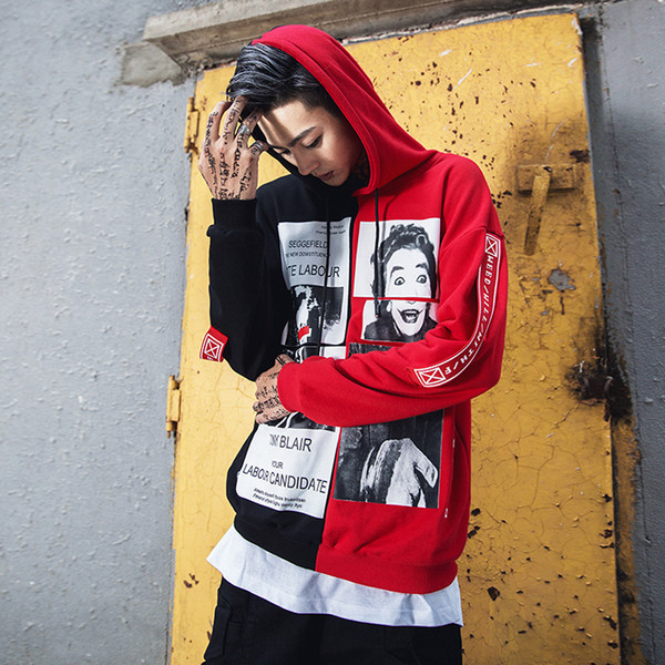 Φθινόπωρο αρσενικό φούτερ σε δύο πρόσωπα με κουκούλα και εικόνες