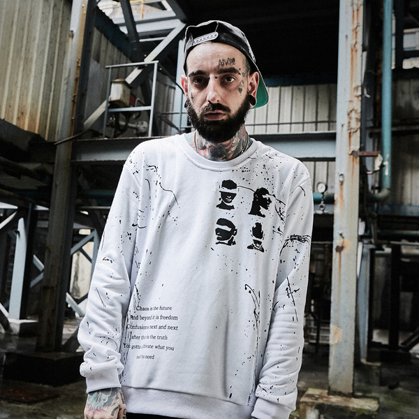 Ενδιαφέρουσα ανδρικό φούτερ  σε ροζ, λευκό και μαύρο χρώμα