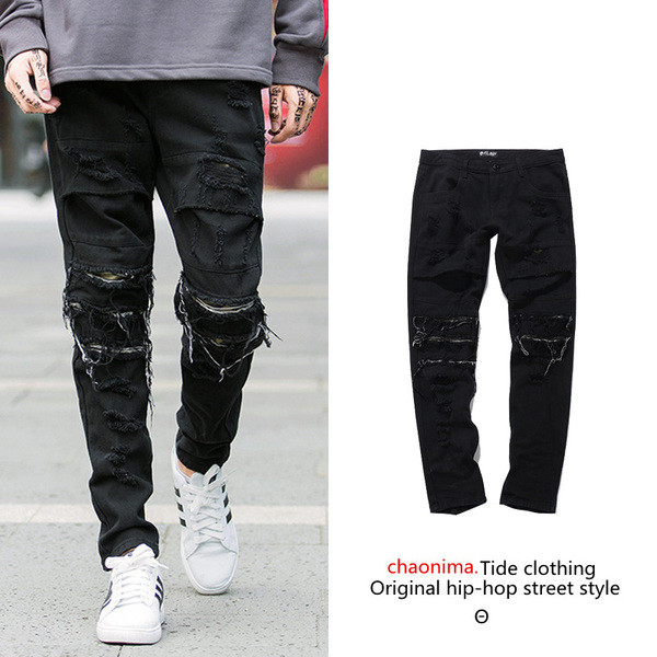 Σπορ-κομψά αντρικά παντελόνια με στρογγυλό μοτίβο γόνατος σε μαύρο χρώμα