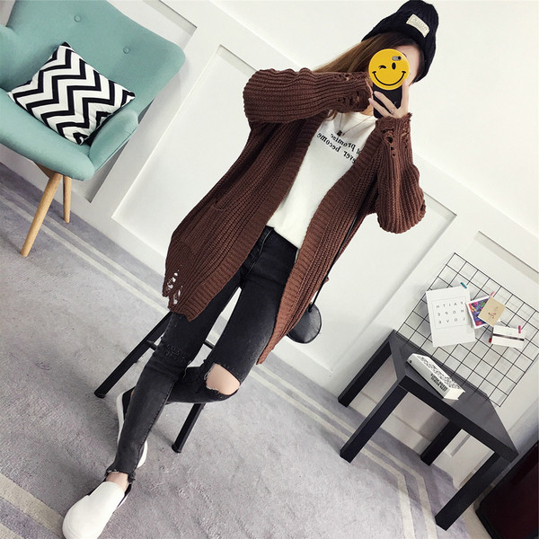 Πλεκτή γυναικεία ζακέτα, μακρύ  για το φθινόπωρο σε διάφορα χρώματα