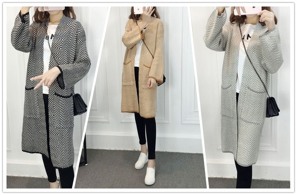 Μακρύ φθινόπωρή γυναικεία ζακέτα σε τρία χρώματα με τσέπες