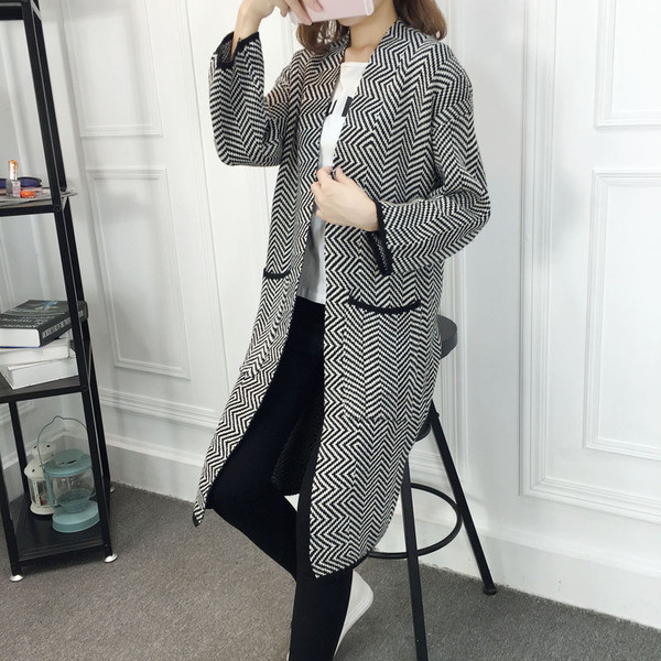 Μακρύ φθινόπωρή γυναικεία ζακέτα σε τρία χρώματα με τσέπες