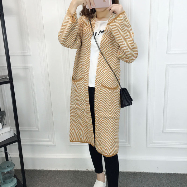 Μακρύ φθινόπωρή γυναικεία ζακέτα σε τρία χρώματα με τσέπες