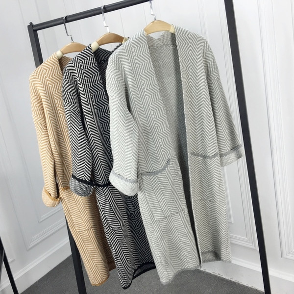 Μακρύ φθινόπωρή γυναικεία ζακέτα σε τρία χρώματα με τσέπες