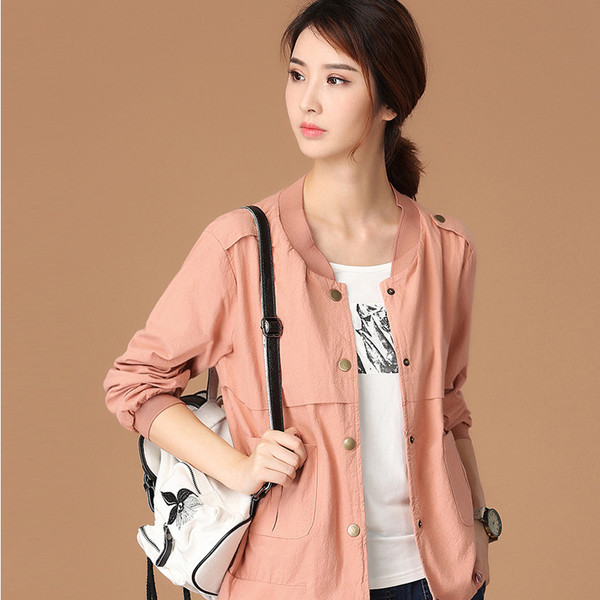 Тънко есенно яке за дамите в семпъл дизайн в зелен и розов цвят