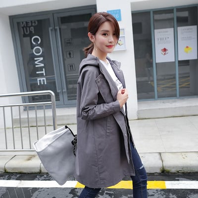 Κομψό μακρύ γυναικείο παλτό με κουκούλα σε τρία χρώματα