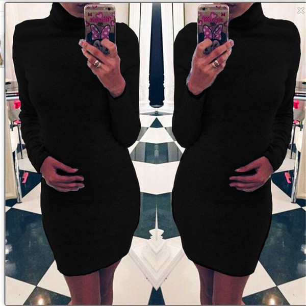 Γυναικείο φόρεμα με μακριά μανίκια και ιμήμισο κολάρο -2 χρώματα