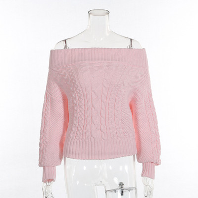 Свеж дамски топъл пуловер с паднало голо рамо - 2 цвята