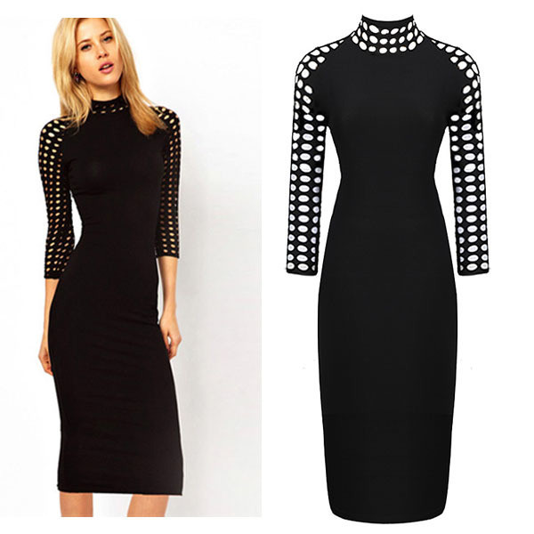 Κομψό γυναικείο φόρεμα με μακρύ μανίκι σε τρία χρώματα