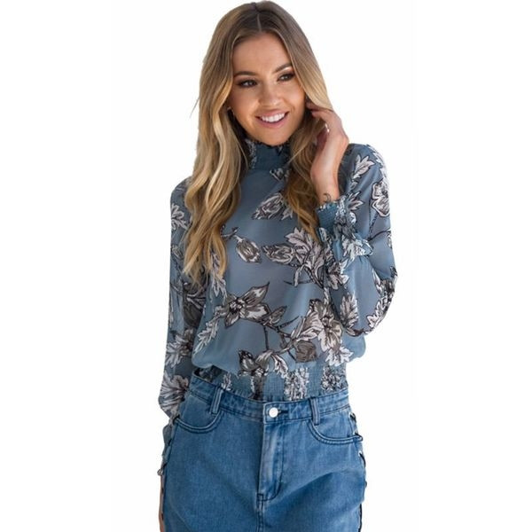 Γυναικείο πουκάμισο σε floral μοτίβο με  ελαστικό κολάρο 