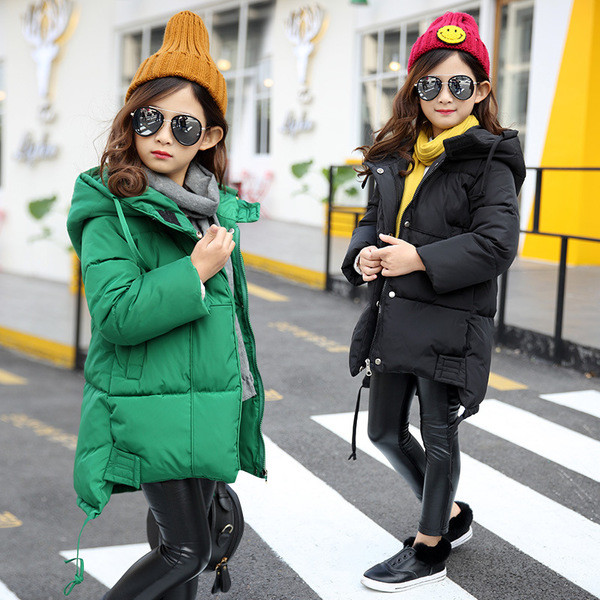 Зимно детско яке за момичета и момчета с качулка в зелен и черен цвят