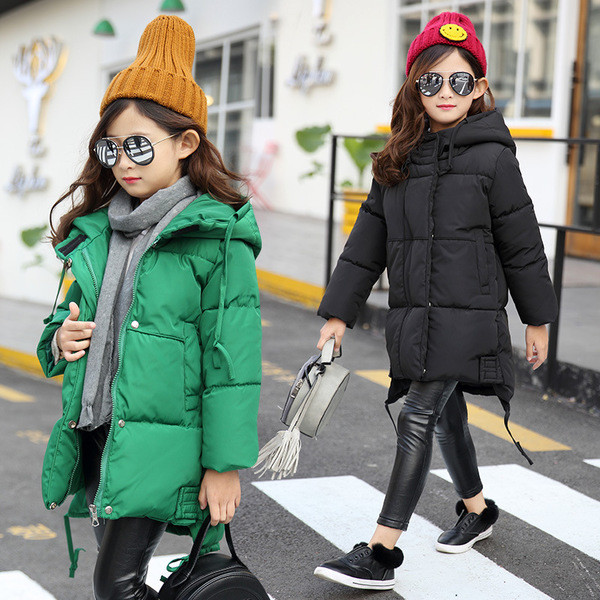 Зимно детско яке за момичета и момчета с качулка в зелен и черен цвят