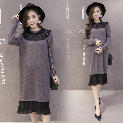 Φόρεμα με μακρύ μανίκι για έγκυες γυναίκες σε απλό σχέδιο σε δύο χρώματα