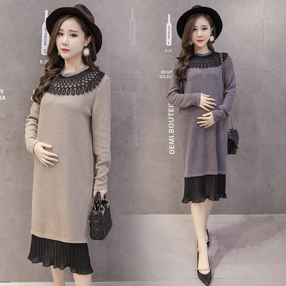 Φόρεμα με μακρύ μανίκι για έγκυες γυναίκες σε απλό σχέδιο σε δύο χρώματα